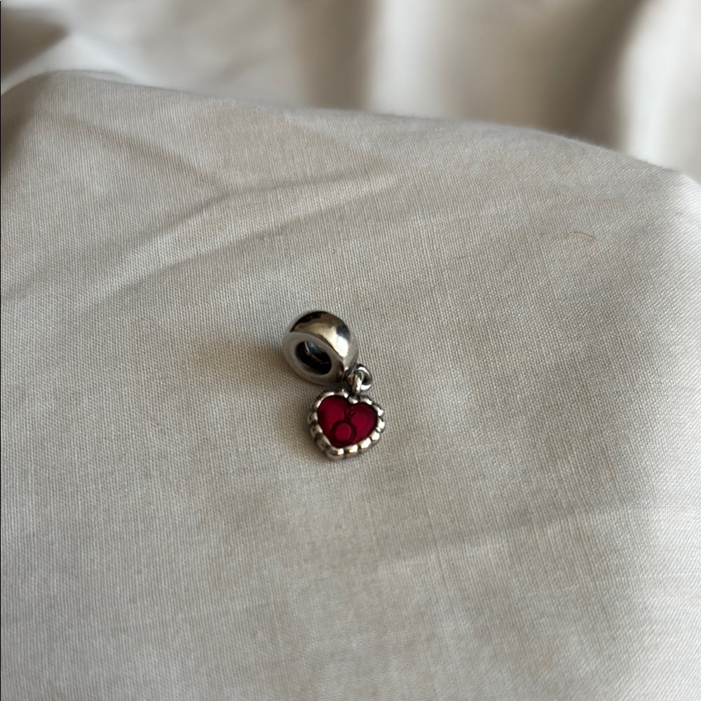 Silver Heart Charm with Red Accent